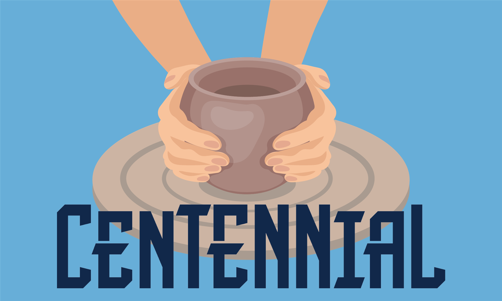 Centennial High logo over hands molding a clay pot